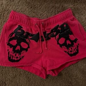 Pink BROKEN PROMISES Skull Graphic Drawstring Women’s Shorts